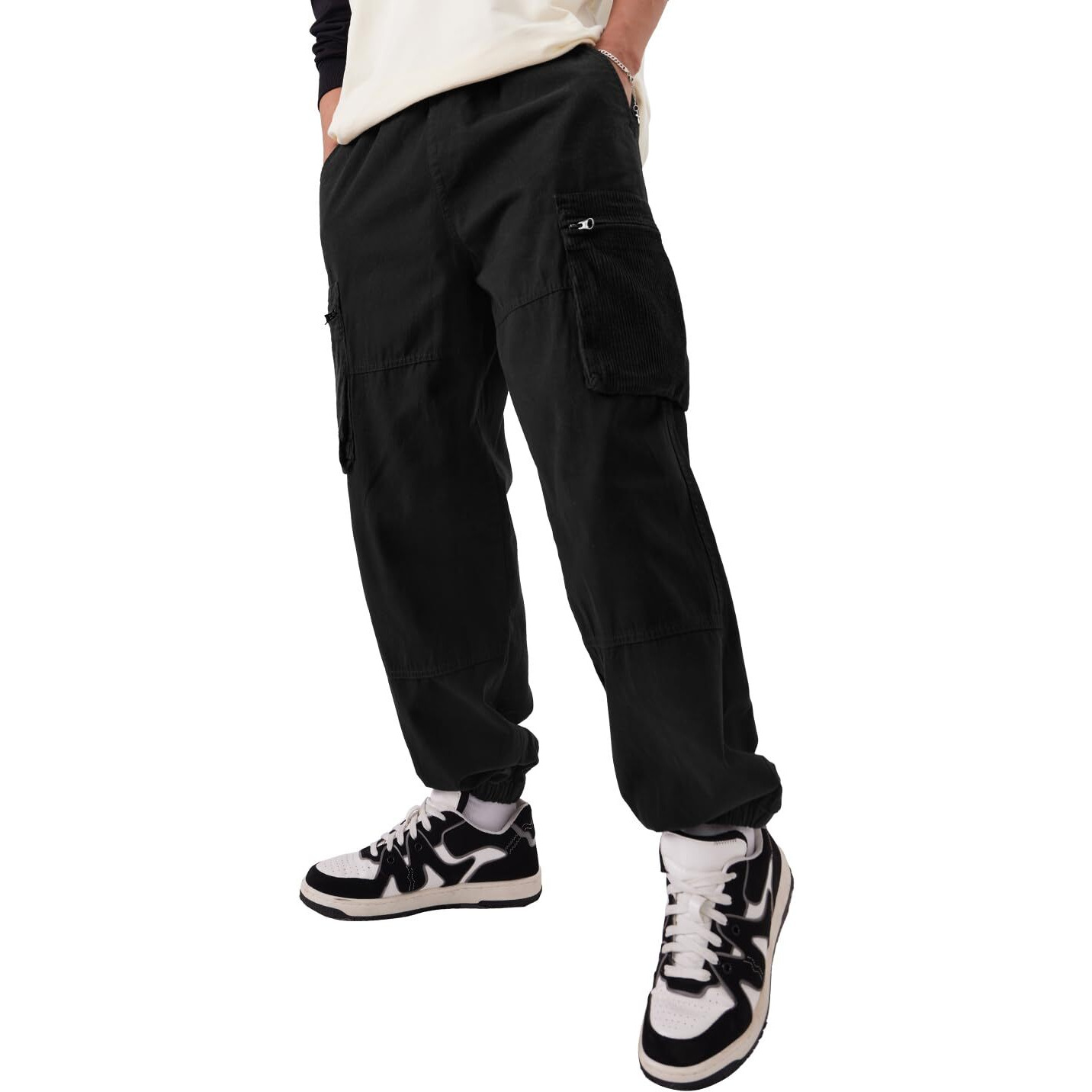 The Souled Store Solids Dark Black Men And Boys Cotton Super Baggy Fit Cargo Joggers