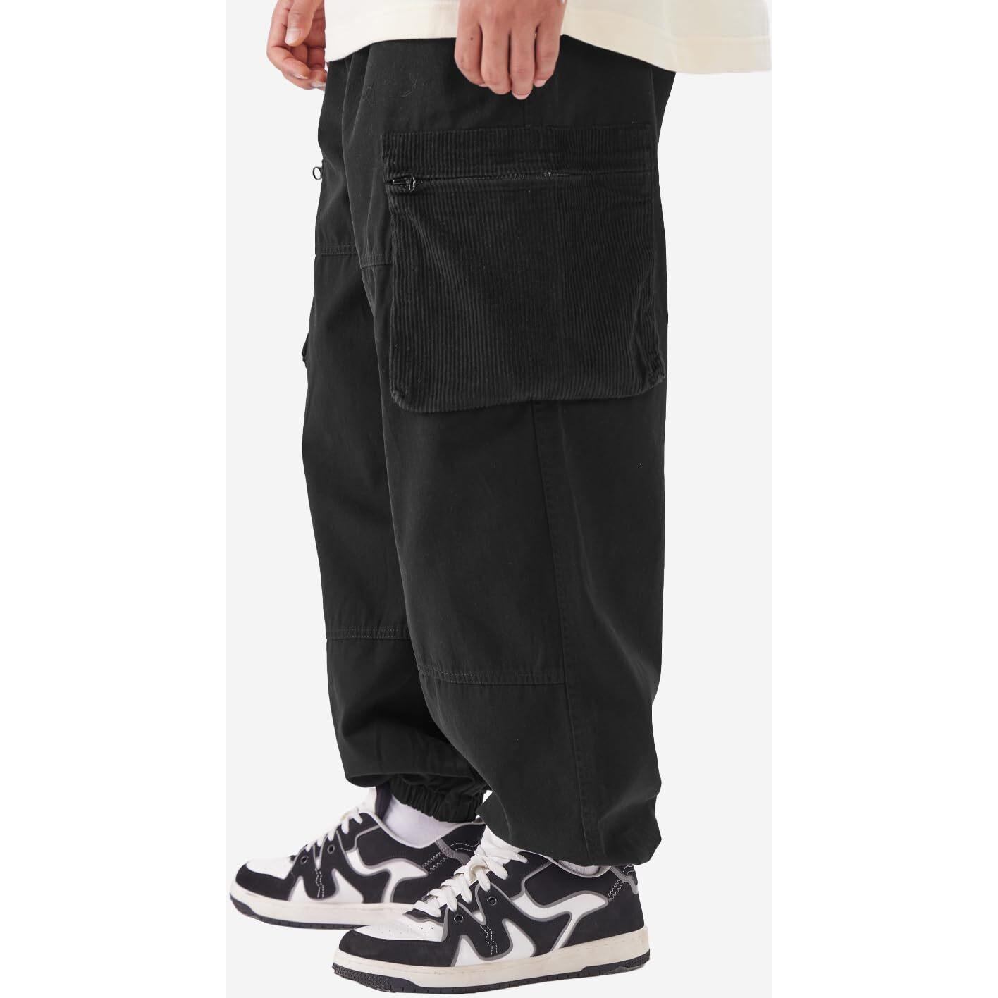 The Souled Store Solids Dark Black Men And Boys Cotton Super Baggy Fit Cargo Joggers