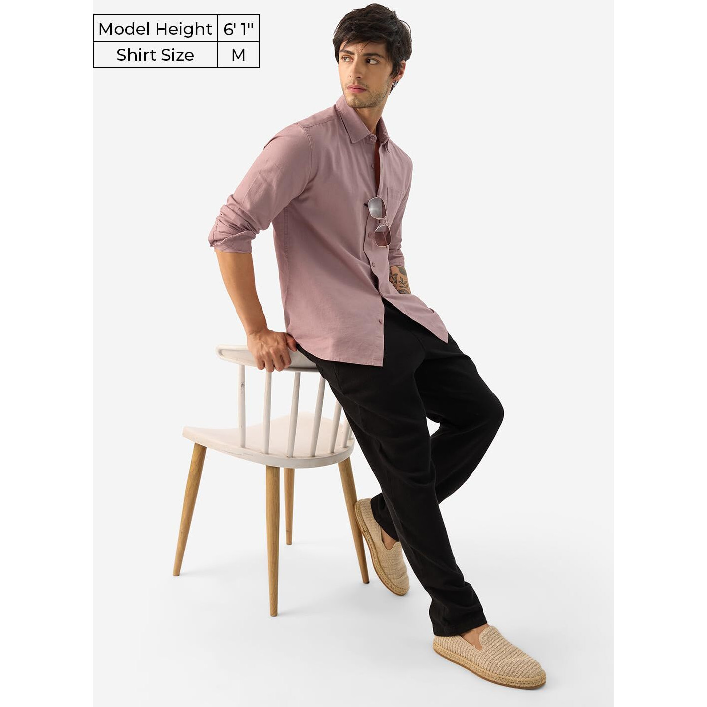 The Souled Store Soft Pink Men And Boys Collared Neck Long Sleeve Button Front Solid Regular Fit Cotton Linen Shirts