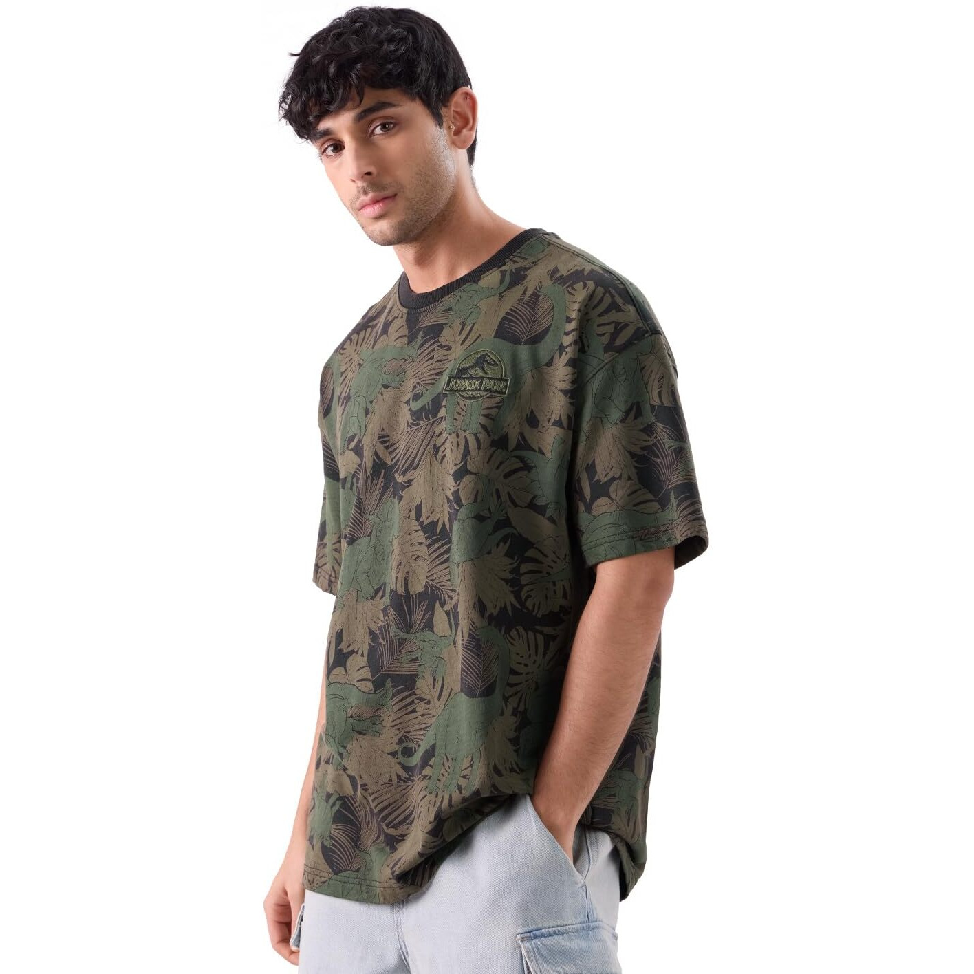 The Souled Store Official Jurassic Park Raptor Rumble Men And Boys Short Sleeves Round Neck All Over Printed Cotton Oversized T-Shirts