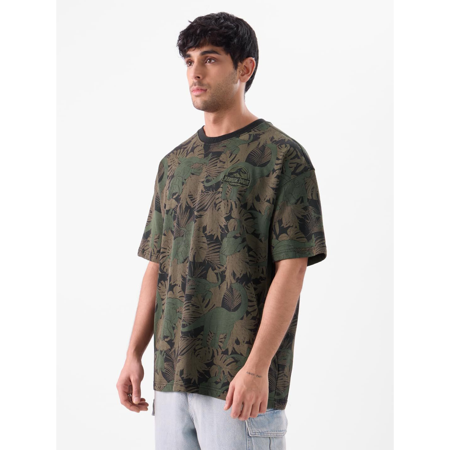 The Souled Store Official Jurassic Park Raptor Rumble Men And Boys Short Sleeves Round Neck All Over Printed Cotton Oversized T-Shirts