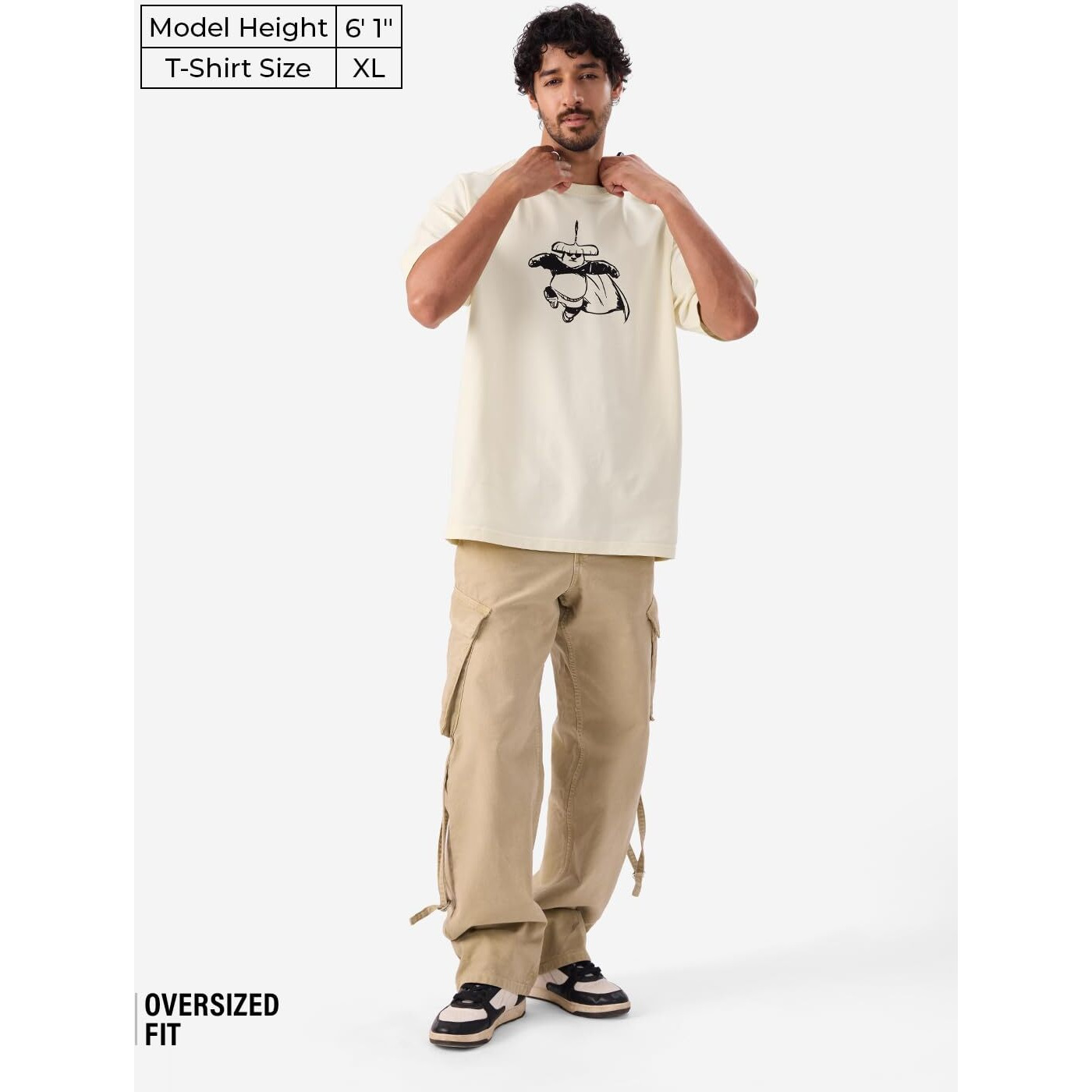 The Souled Store Official Kung Fu Panda Back Off Men And Boys Short Sleeve Round Neck Off White Graphic Printed Cotton Oversized T-Shirts