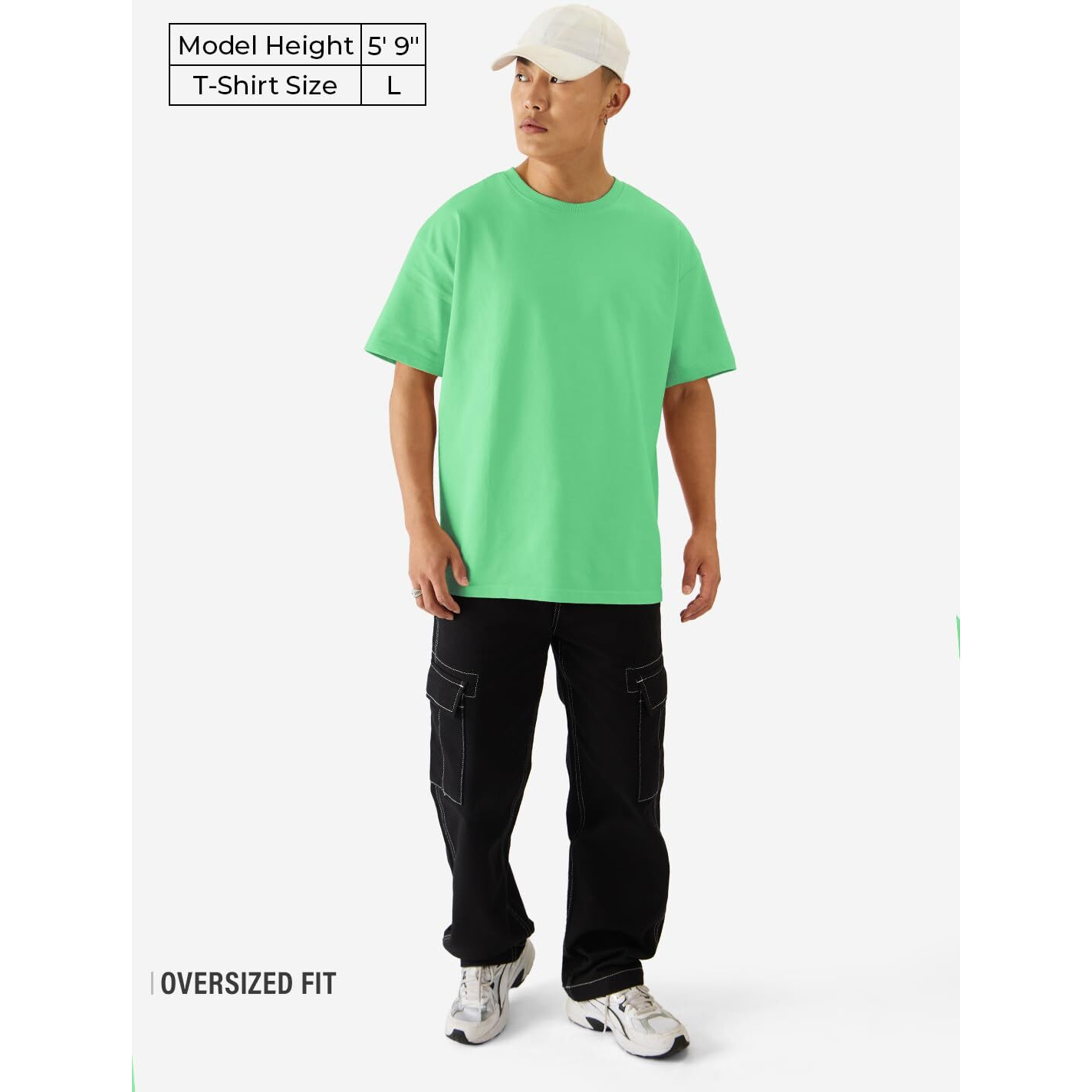 The Souled Store Solids Spring Bud Green Drop Shoulder Short Sleeves Round Neck Cotton Oversized Baggy T-Shirts For Men And Boys