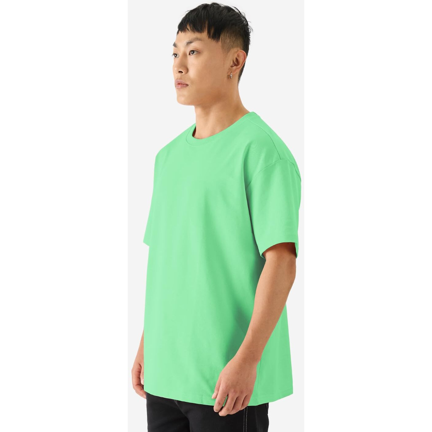 The Souled Store Solids Spring Bud Green Drop Shoulder Short Sleeves Round Neck Cotton Oversized Baggy T-Shirts For Men And Boys