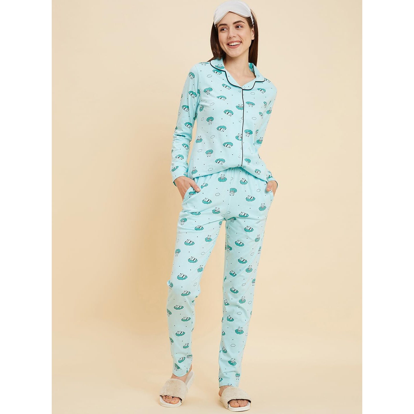 Sweet Dreams Women Printed Full Sleeves Pyjama Set