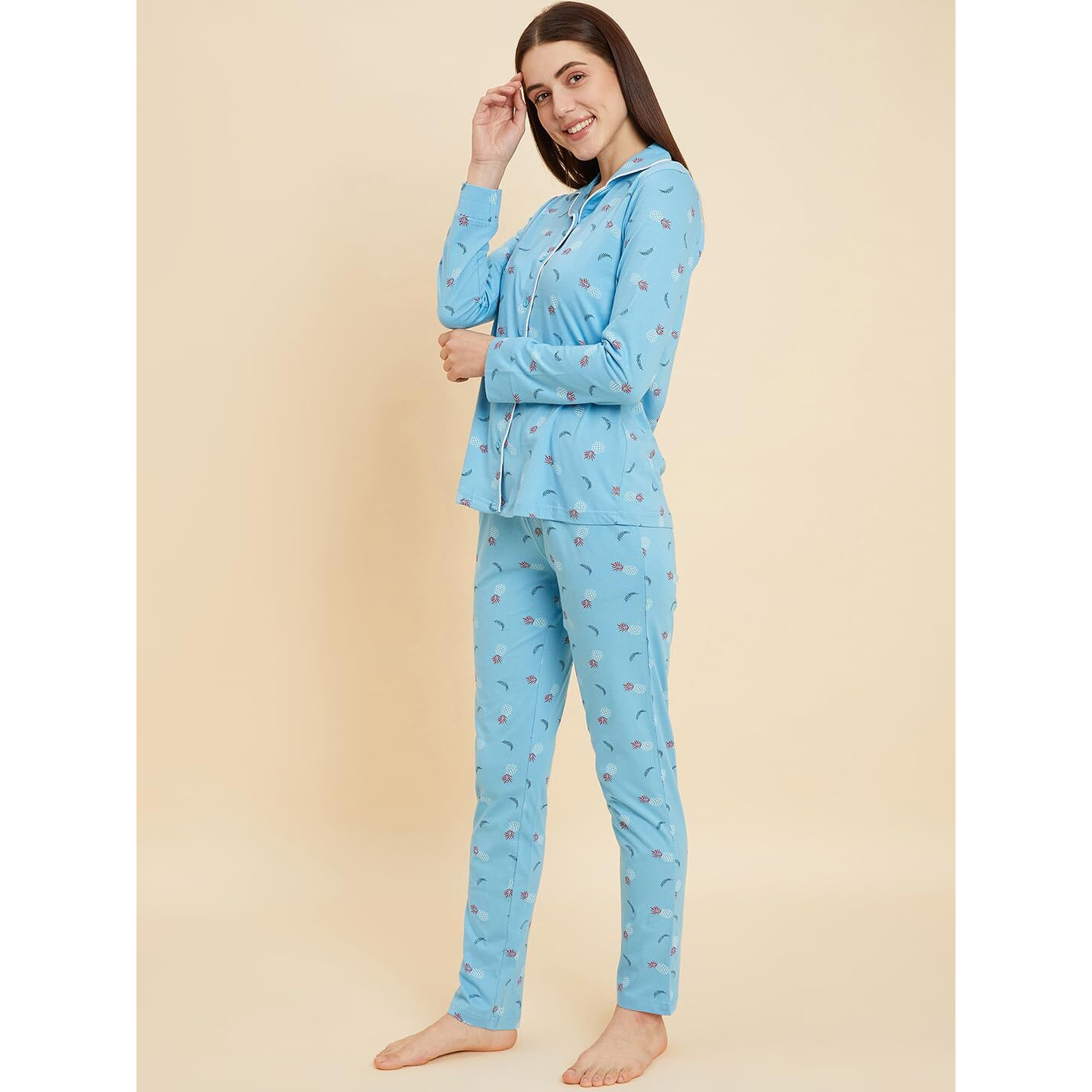 Sweet Dreams Women Printed Full Sleeves Pyjama Set