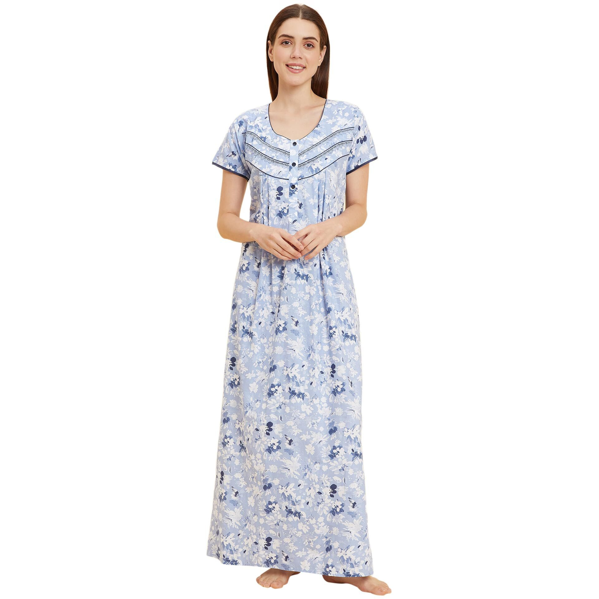 Sweet Dreams Women Printed Night Dress Blue