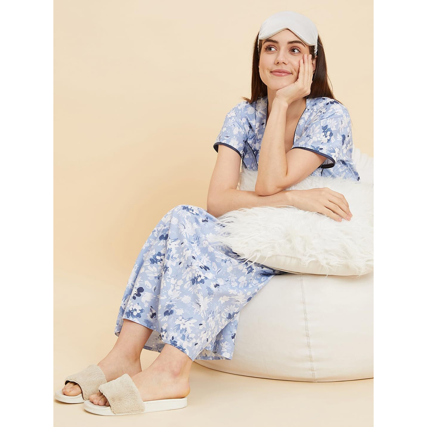 Sweet Dreams Women Printed Night Dress Blue