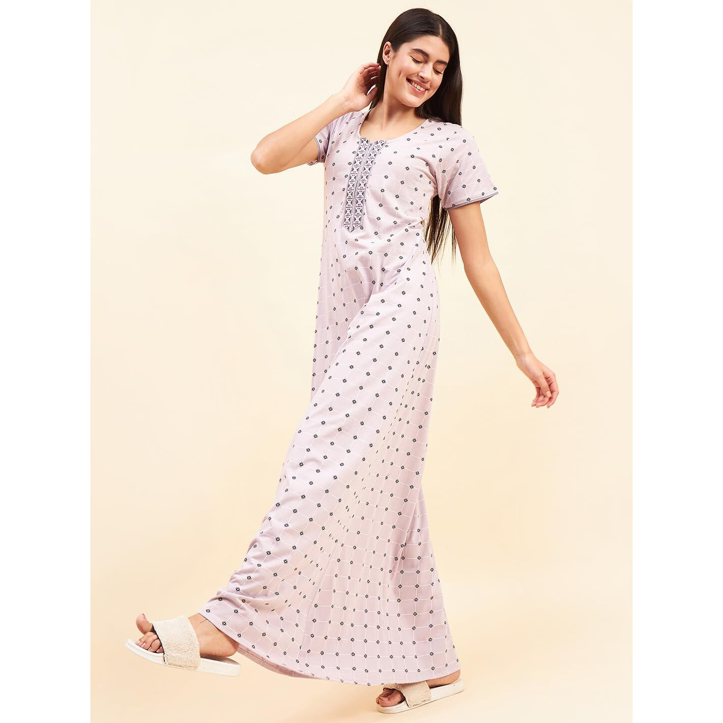 Sweet Dreams Women Printed Half Sleeves Night Dress Rose