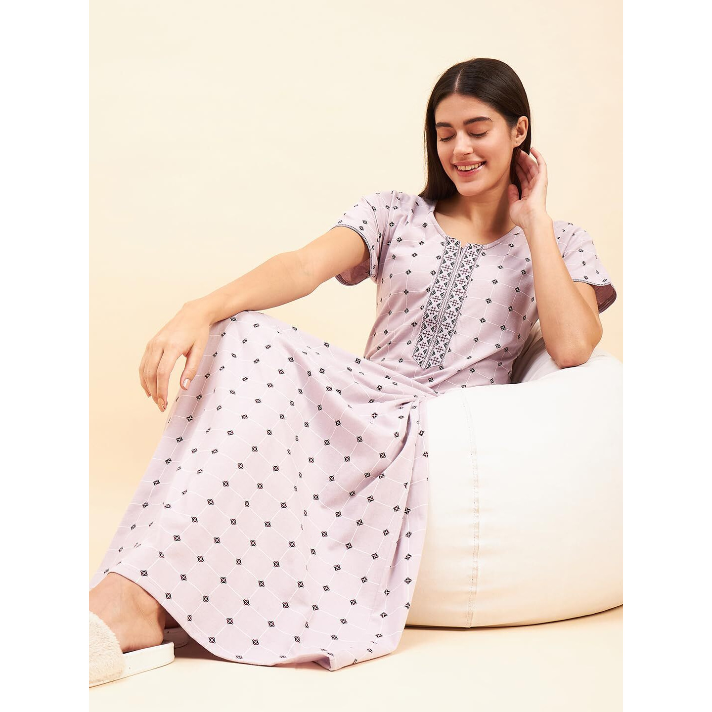 Sweet Dreams Women Printed Half Sleeves Night Dress Rose