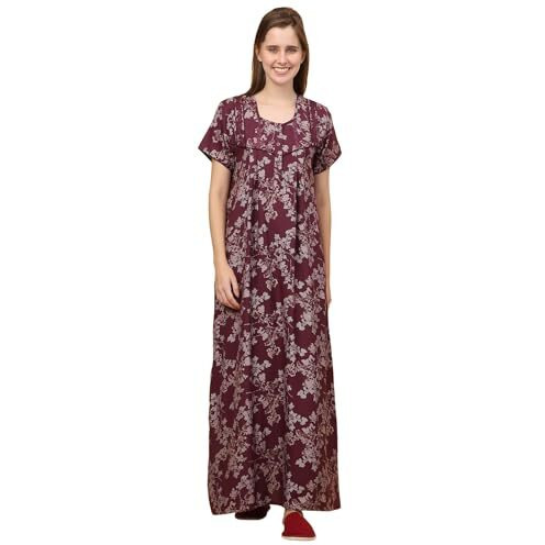 Sweet Dreams Women Printed Full Length Night Dress Rose