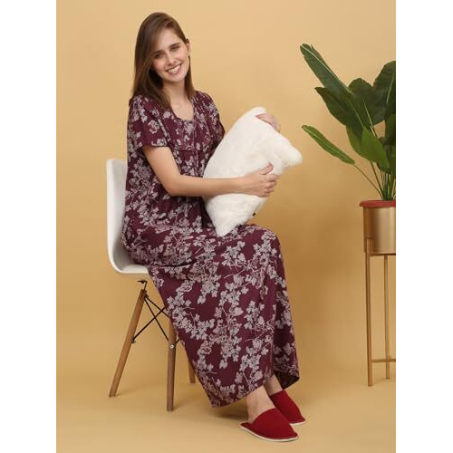Sweet Dreams Women Printed Full Length Night Dress Rose