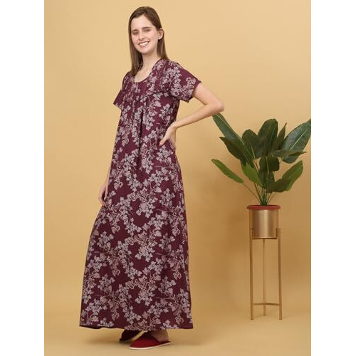 Sweet Dreams Women Printed Full Length Night Dress Rose