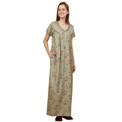 Sweet Dreams Women Printed Full Length Night Dress Green