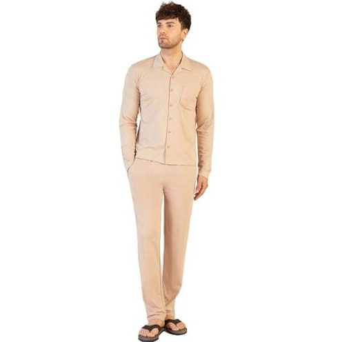 Sweet Dreams Men Solid Pyjama Set Beige