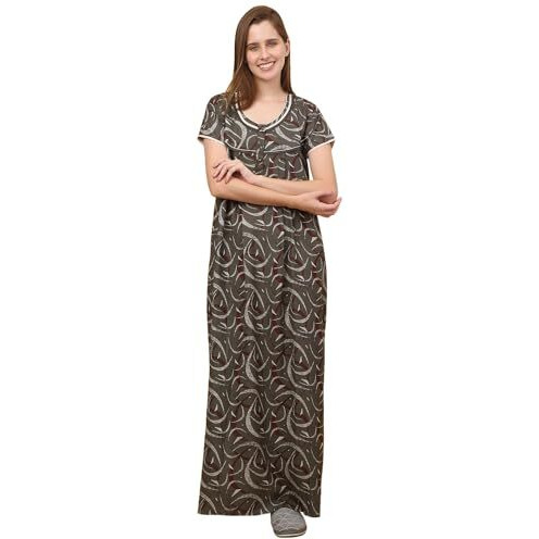 Sweet Dreams Women Printed Full Length Night Dress Green