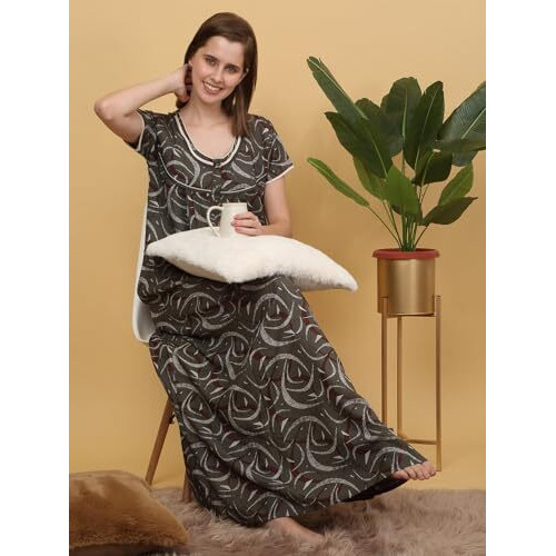 Sweet Dreams Women Printed Full Length Night Dress Green