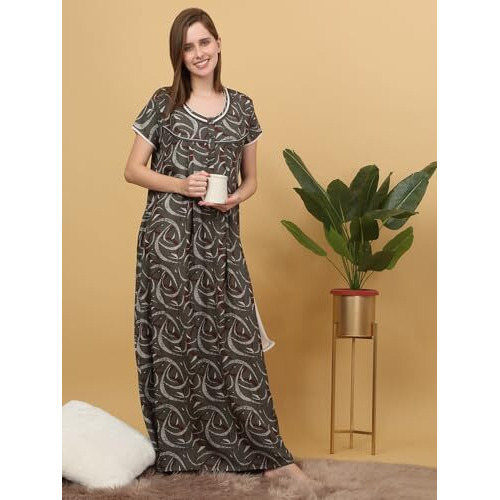Sweet Dreams Women Printed Full Length Night Dress Green