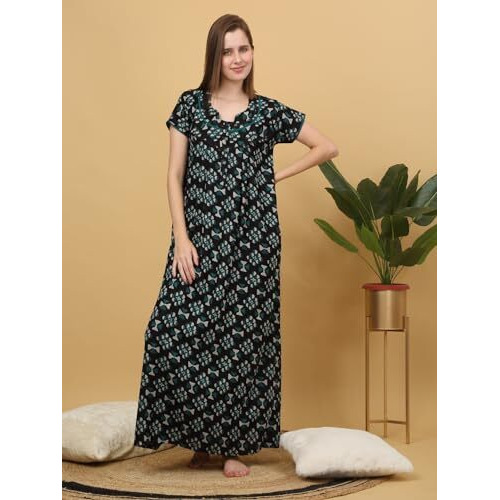 Sweet Dreams Women Printed Full Length Night Dress Black