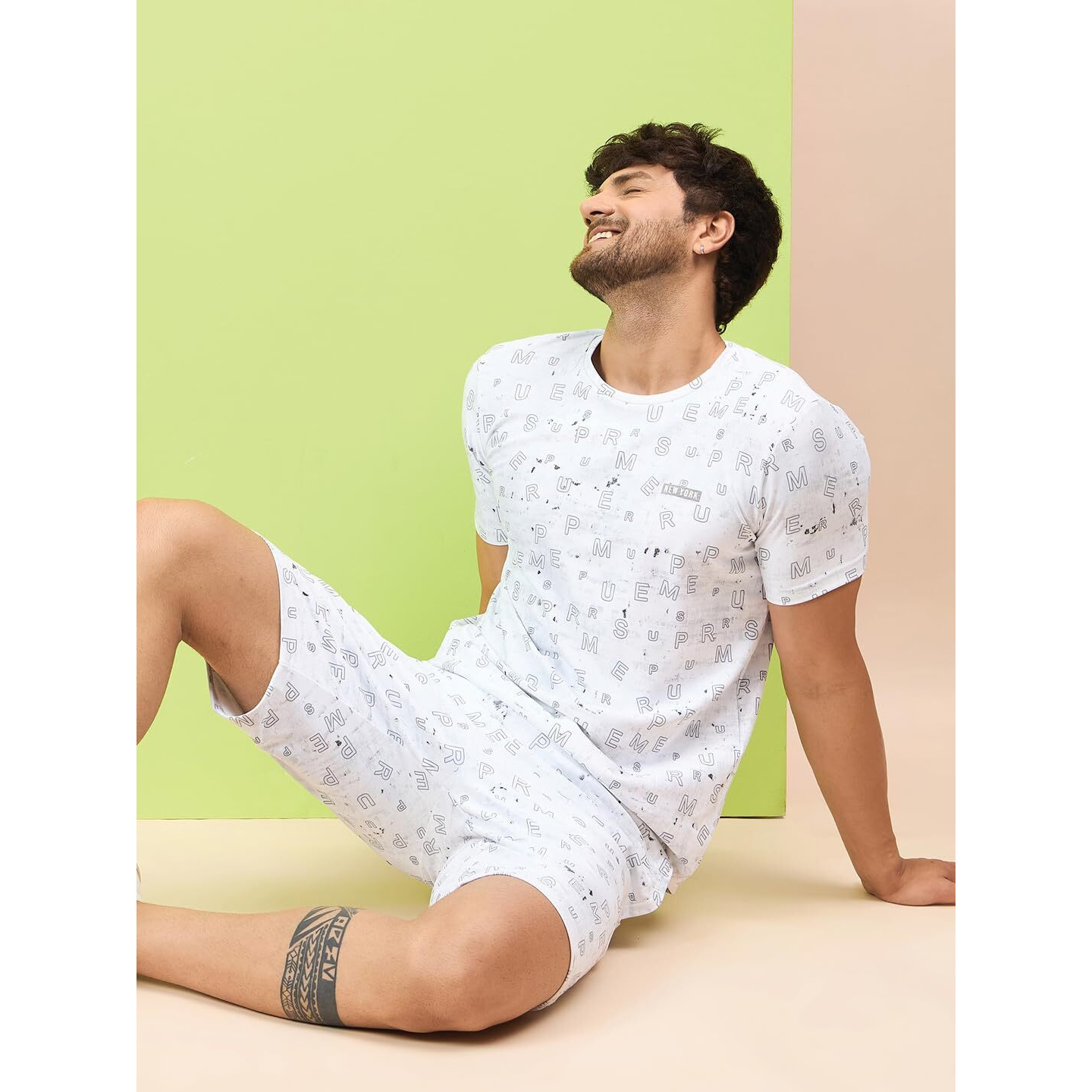 Sweet Dreams Men's Trendy Print Co-Ord Set | T-Shirt & Shorts Sets Outdoor Style | Relaxed Fit Matching Outfit For Home & Streetwear |Soft Fabric Night Suit Set M-3Xl Smoke Grey