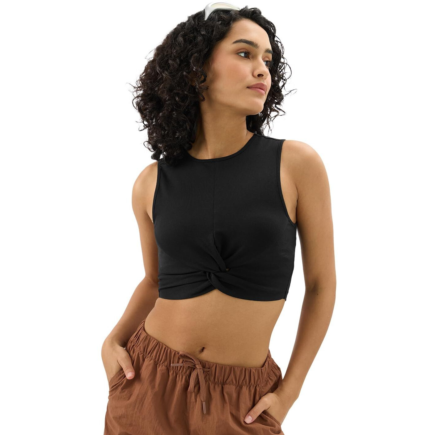 The Souled Store Solids Ink Black Women And Girls Sleeveless Round Neck Cotton Blend Slim Fit Cropped Tops