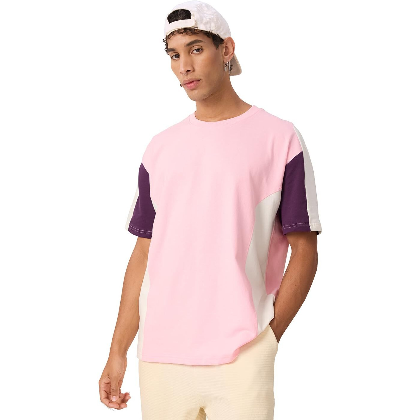 The Souled Store Originals Colourblock  Sapphire Oversized T-Shirt For Men Boys Cotton Casual Half Sleeves Baggy Loose Fit Drop Shoulder Round Neck