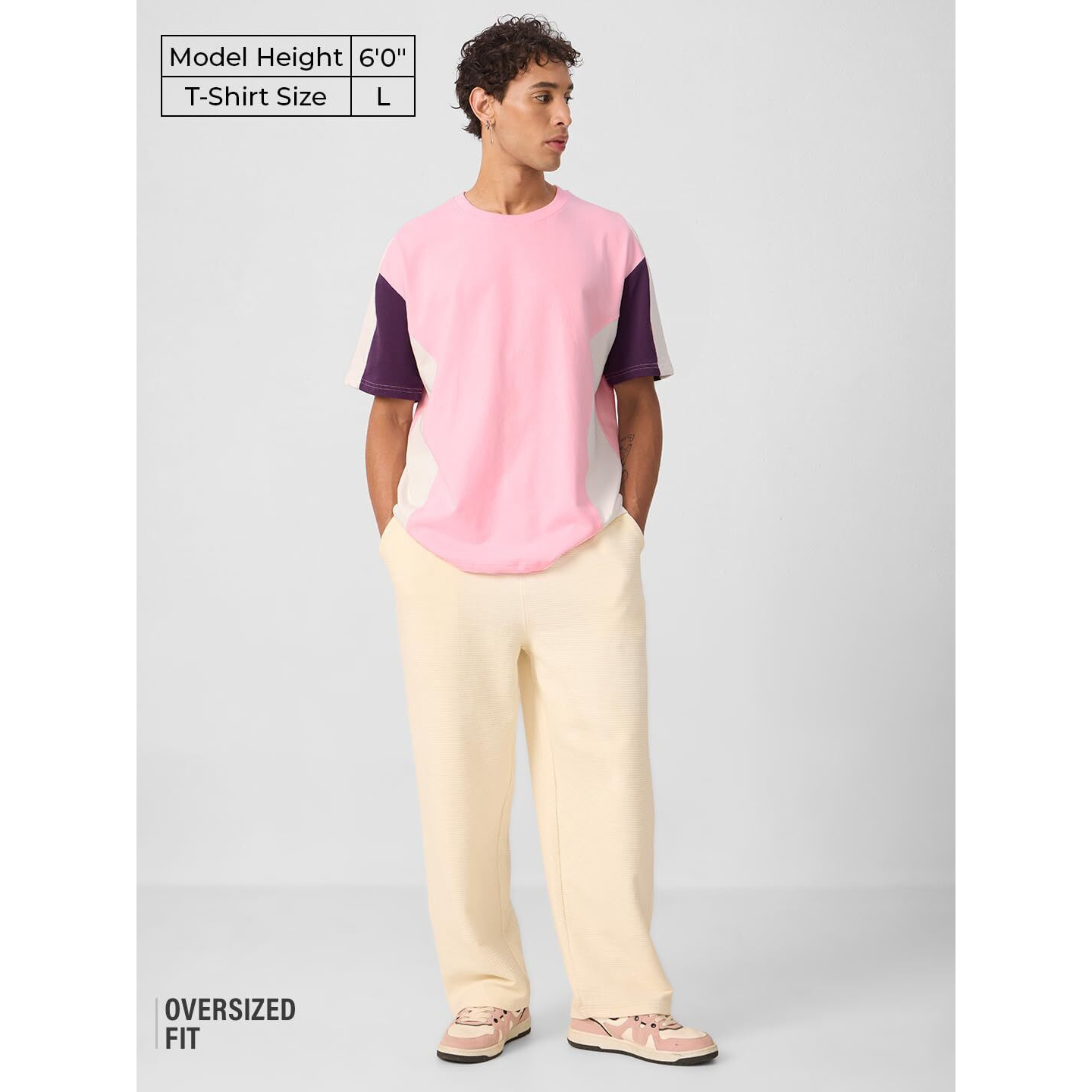 The Souled Store Originals Colourblock  Sapphire Oversized T-Shirt For Men Boys Cotton Casual Half Sleeves Baggy Loose Fit Drop Shoulder Round Neck