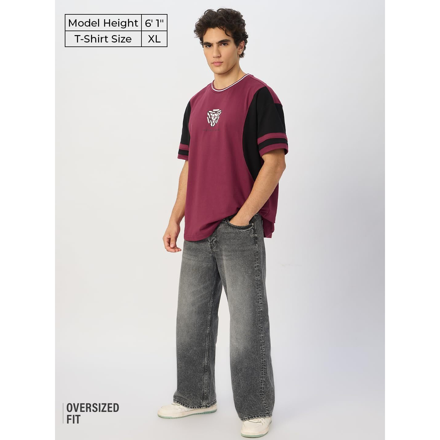 The Souled Store Official Iron Man Arc Reactor Oversized T-Shirt For Men Boys Cotton Casual Half Sleeves Baggy Loose Fit Drop Shoulder Round Neck Maroon And Black