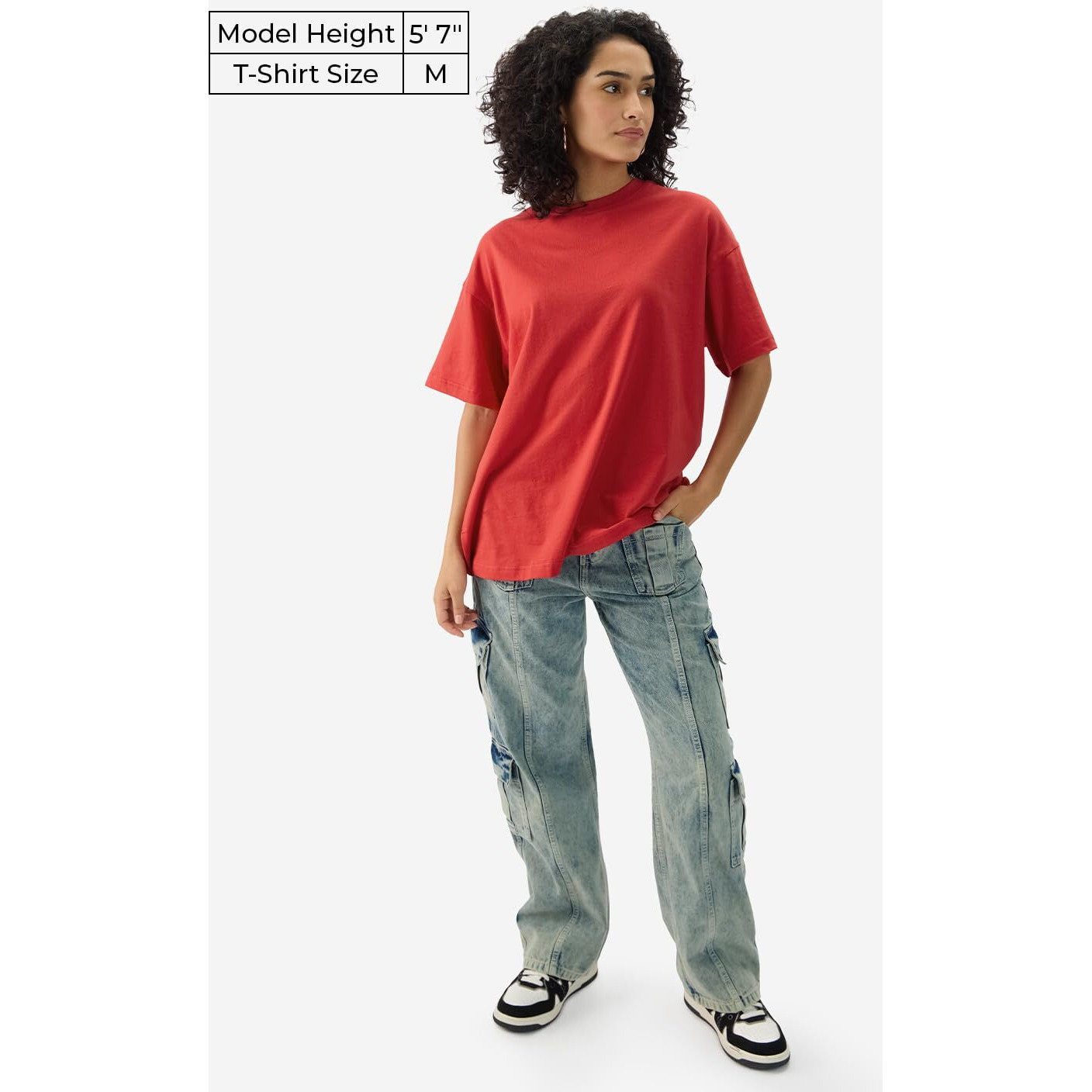 The Souled Store Solids Rouge Red Women And Girls Short Sleeve Round Neck Cotton Oversized T-Shirts