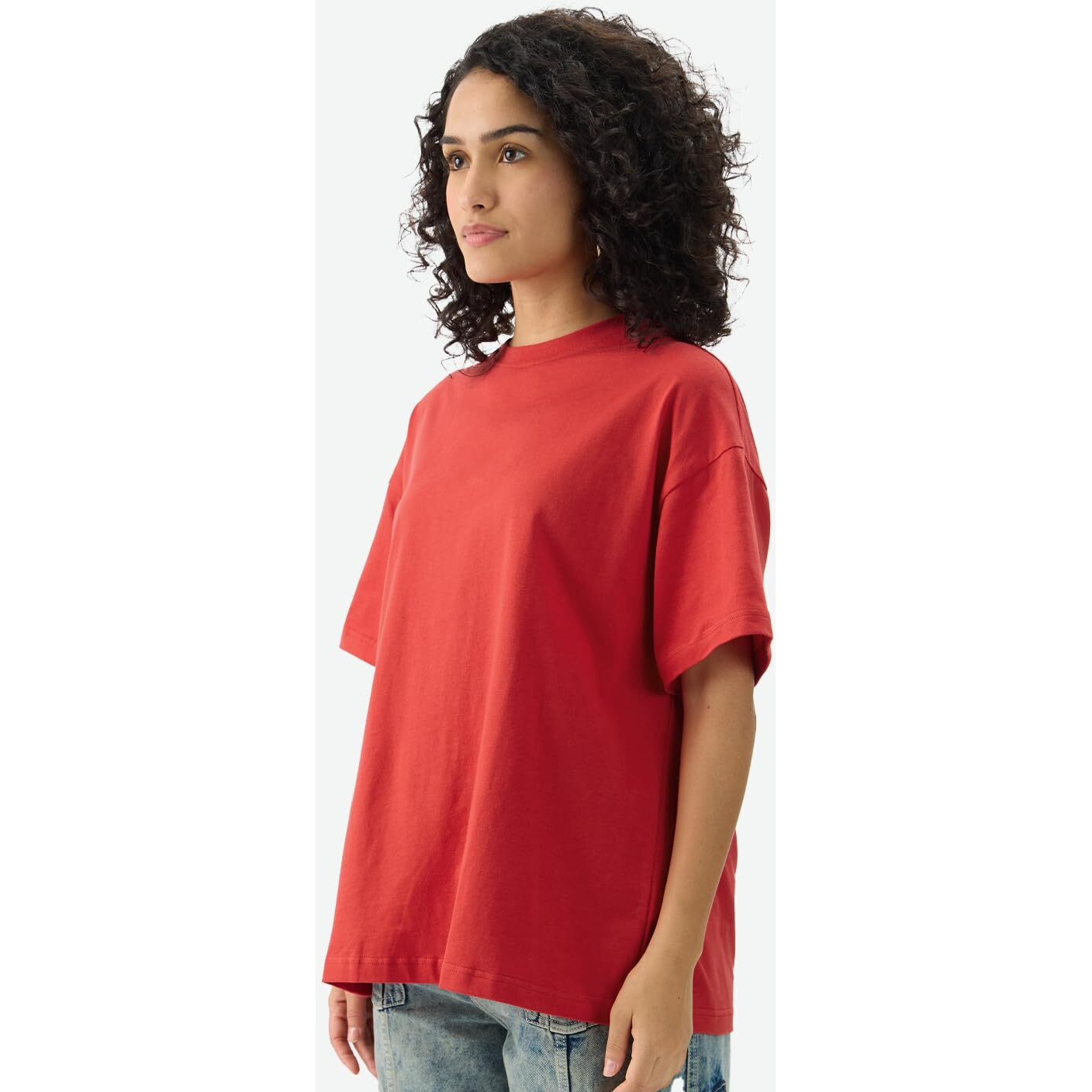The Souled Store Solids Rouge Red Women And Girls Short Sleeve Round Neck Cotton Oversized T-Shirts
