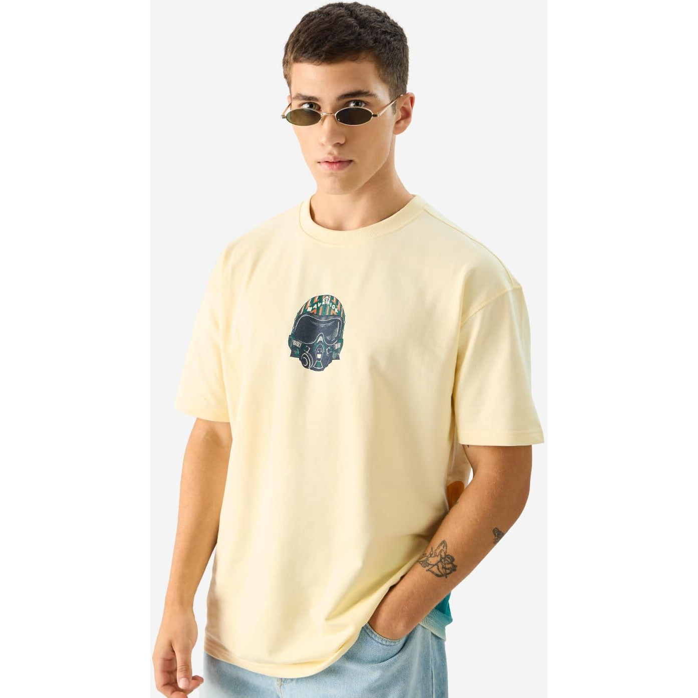 The Souled Store Official Top Gun Jets Off White Graphic Printed Cotton Oversized T-Shirts For Men And Boys - Fly High With Style