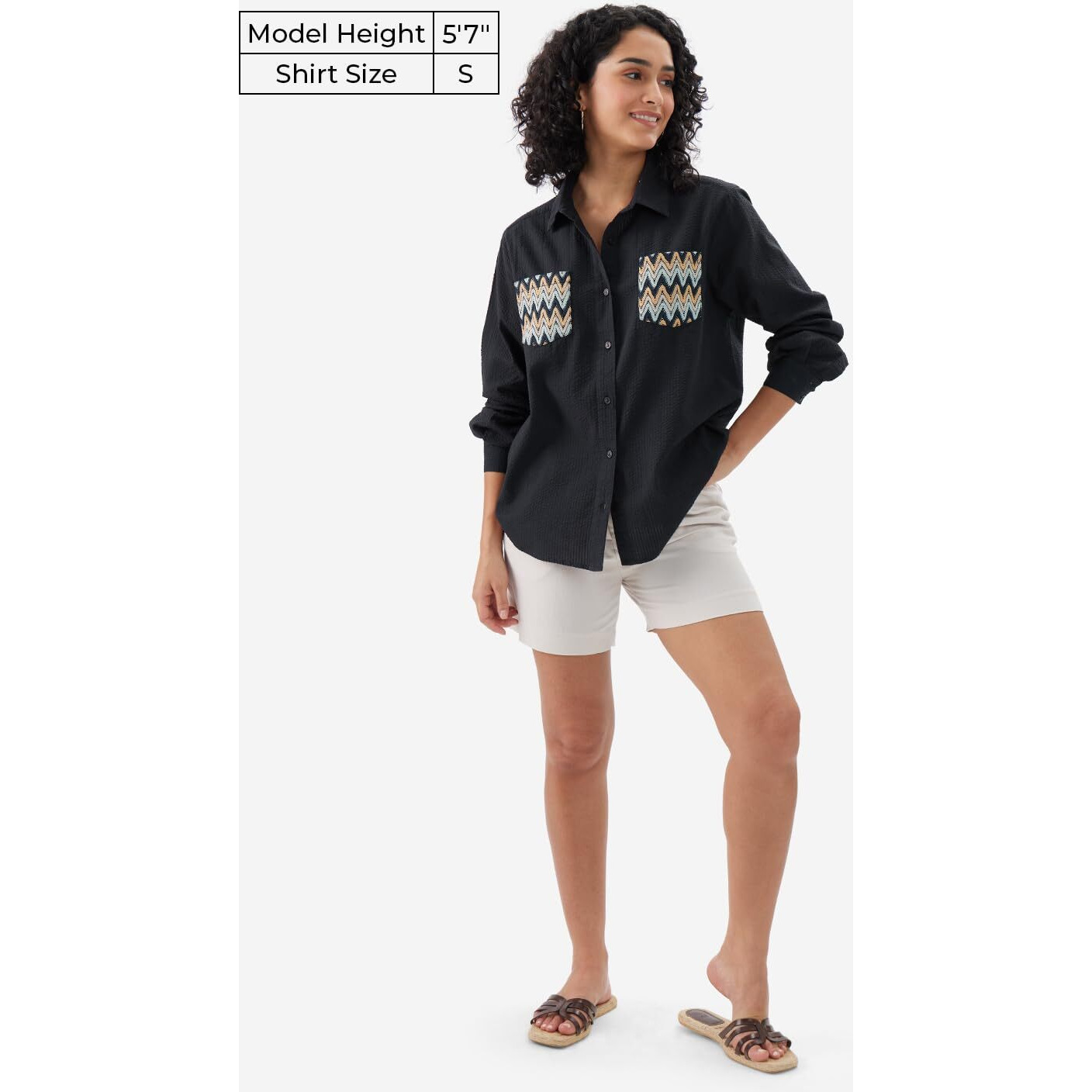 The Souled Store Aruba Women And Girls Long Sleeves Collared Neck Button Front Crochet Pocket Textured Fabric Cotton Boyfriend Shirts