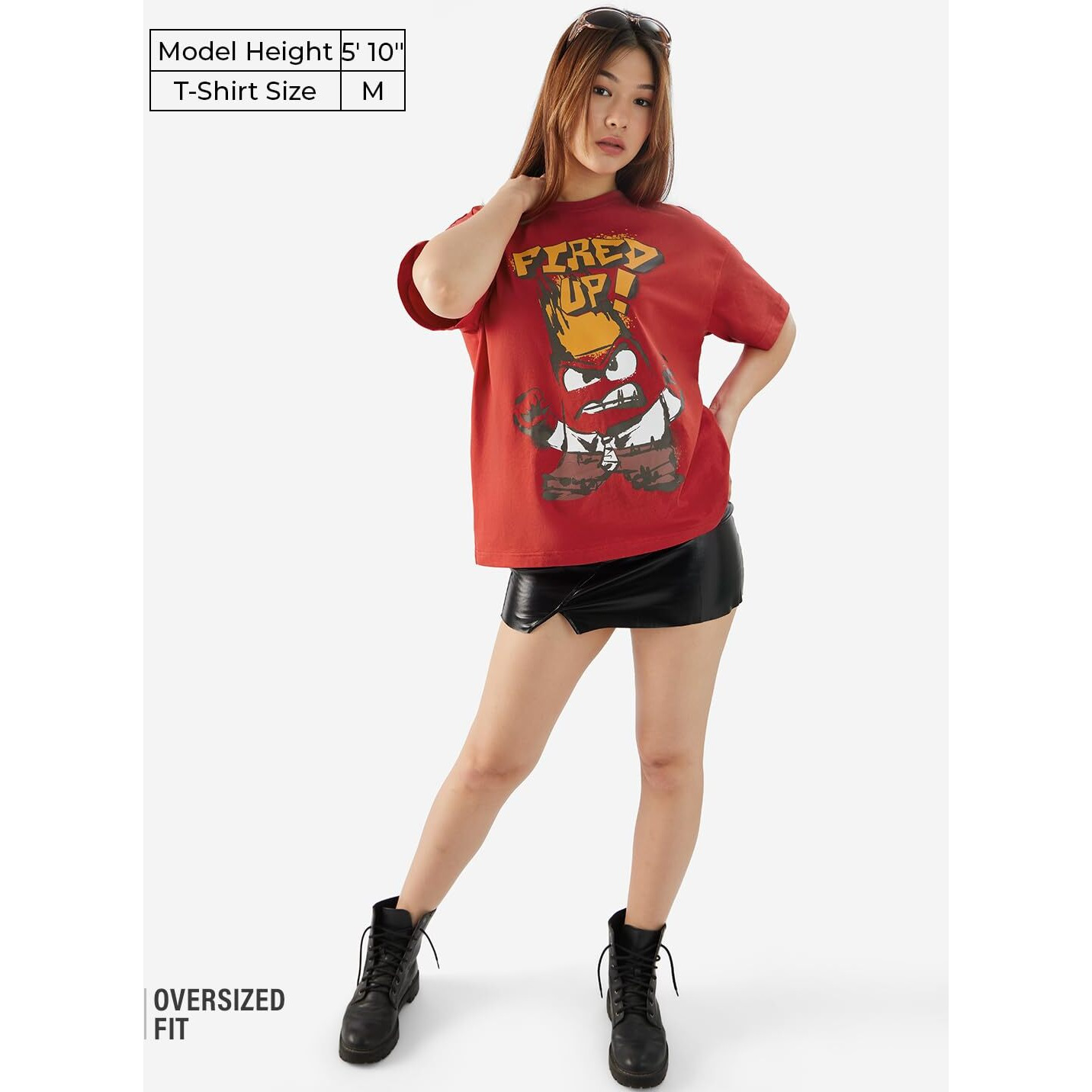 The Souled Store Official Inside Out Fired Up Women And Girls Short Sleeves Round Neck Red Graphic Printed Cotton Oversized T-Shirts