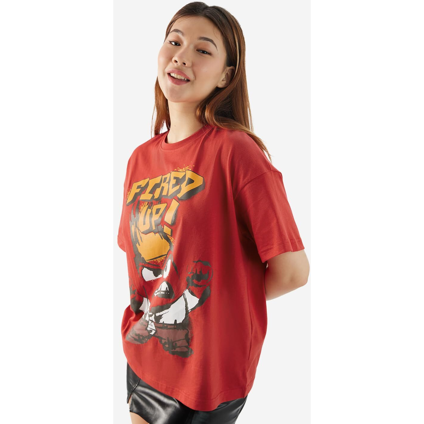 The Souled Store Official Inside Out Fired Up Women And Girls Short Sleeves Round Neck Red Graphic Printed Cotton Oversized T-Shirts