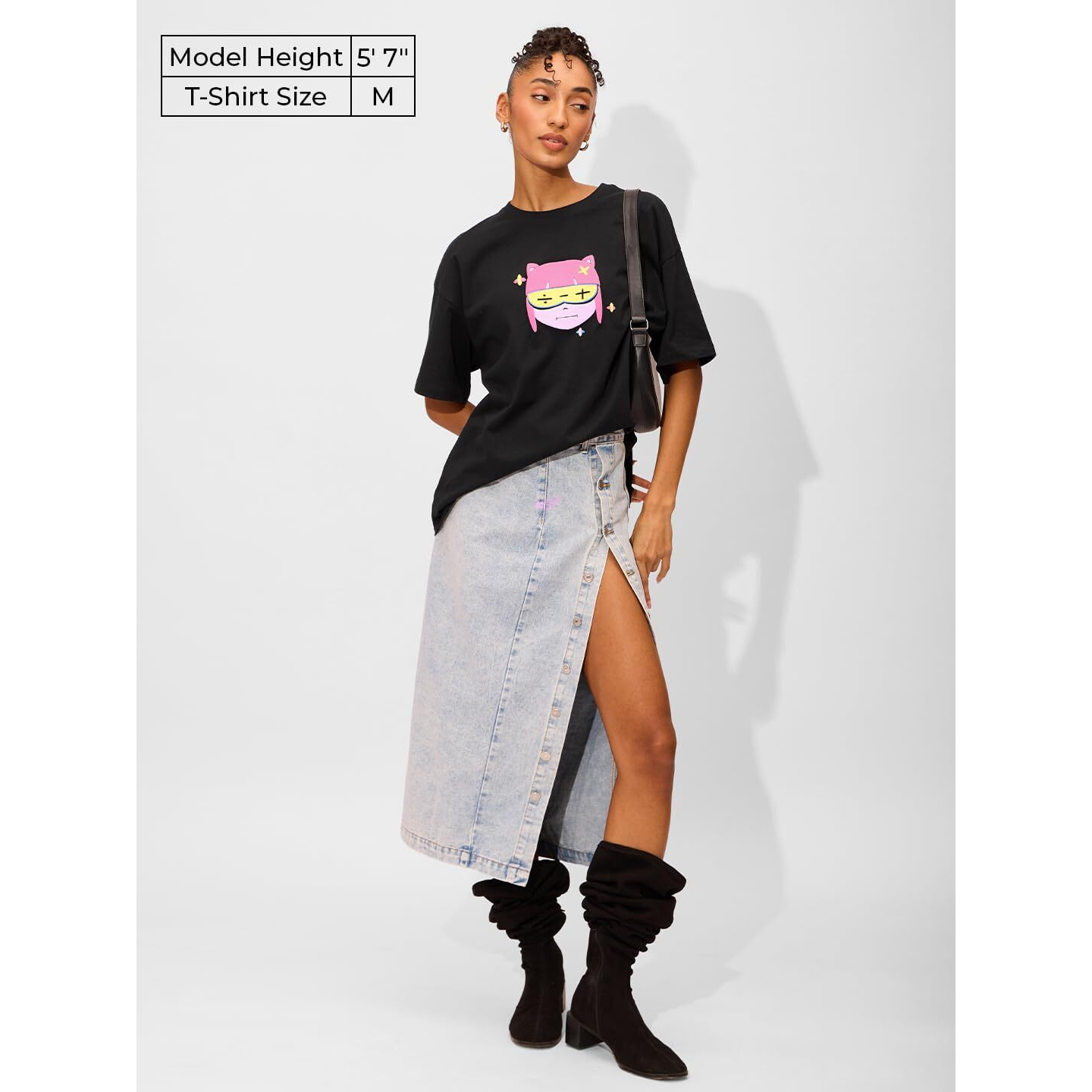 The Souled Store Pretty For Math Women And Girls Short Sleeve Round Cotton Oversized T-Shirts Black