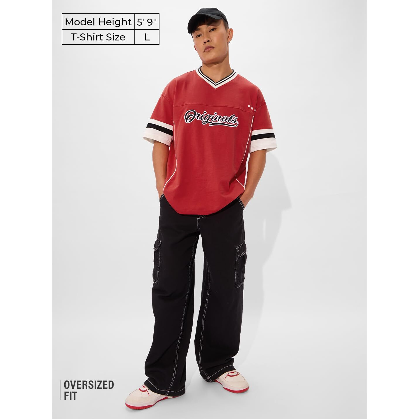 The Souled Store Fiesta Men And Boys Short Sleeves V- Neck Red Embroidered Cotton Oversized T-Shirts