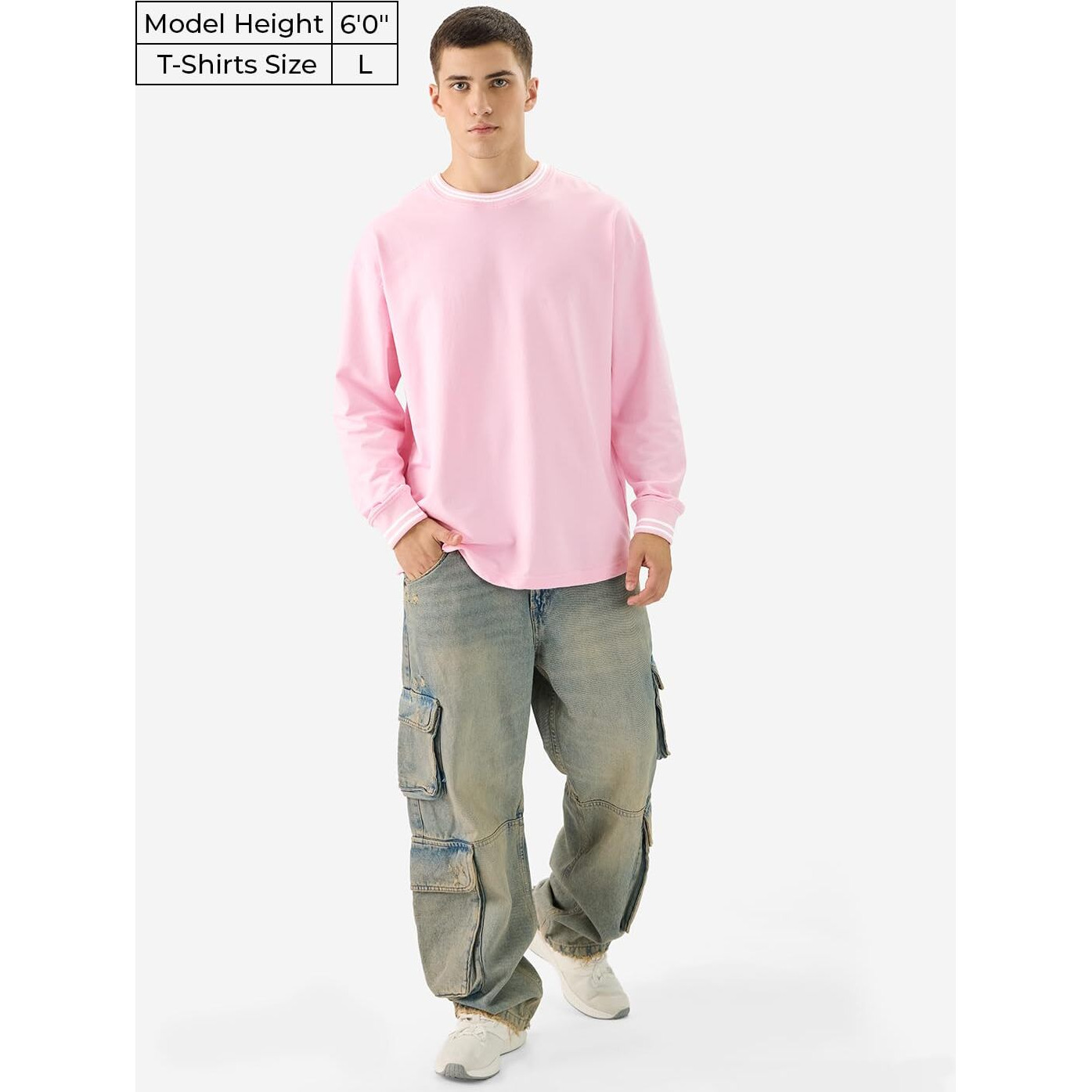 The Souled Store Solids Pastel Pink Men And Boys Round Neck Full Sleeve Cotton Oversized T-Shirts