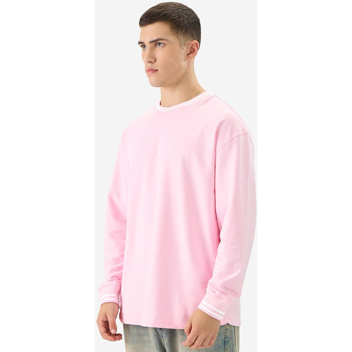 The Souled Store Solids Pastel Pink Men And Boys Round Neck Full Sleeve Cotton Oversized T-Shirts