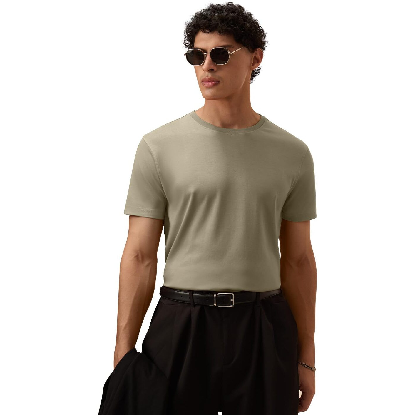 The Souled Store Solid Stone Brown Men & Boys Short Sleeve Round Crew Neck Solid Regular Fit Supima Cotton T-Shirts