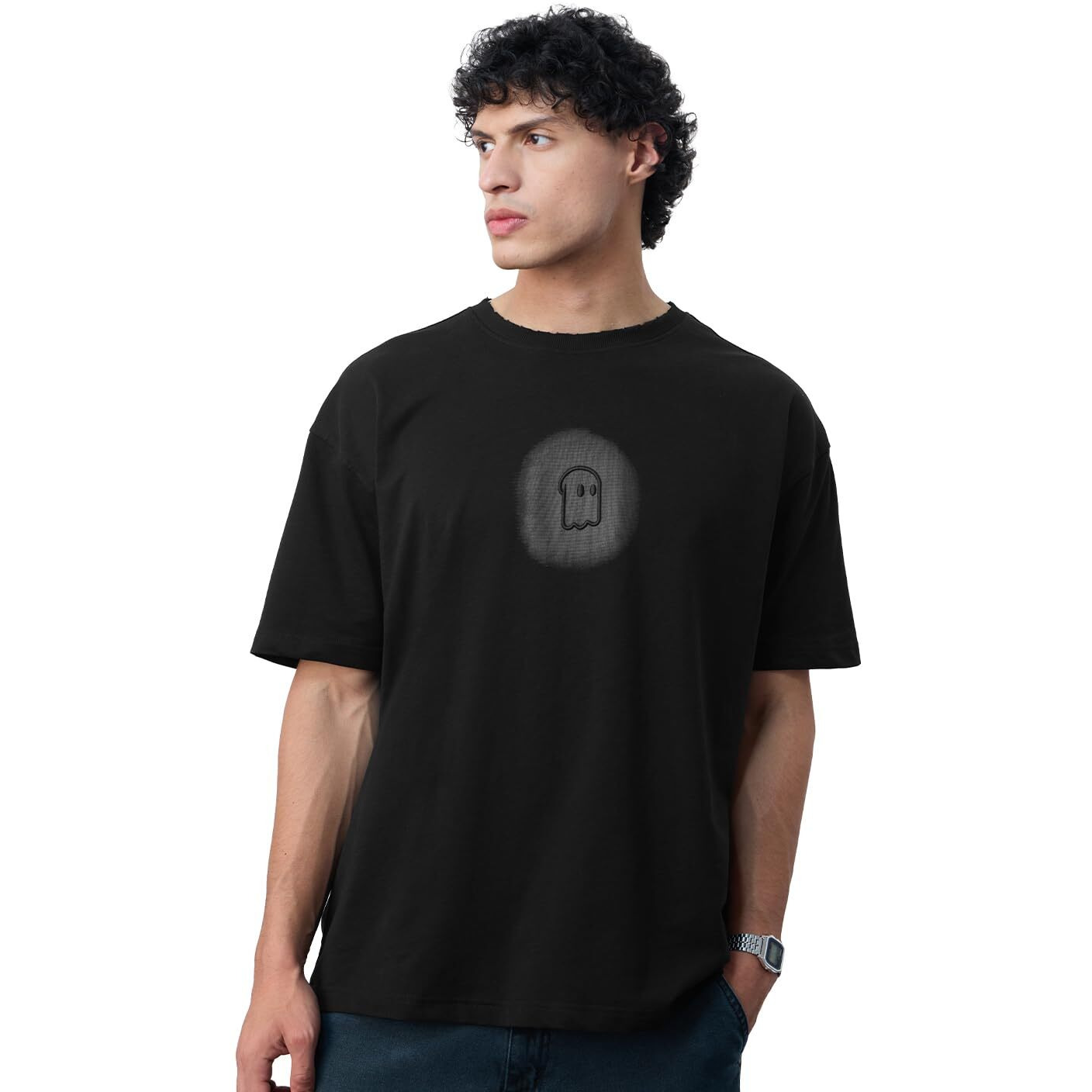 The Souled Store Grunge T-Shirt Dark Soul Men And Boys Short Sleeves Round Neck Black Embroidered Lightweight Comfortable All-Season Cotton Oversized T-Shirts