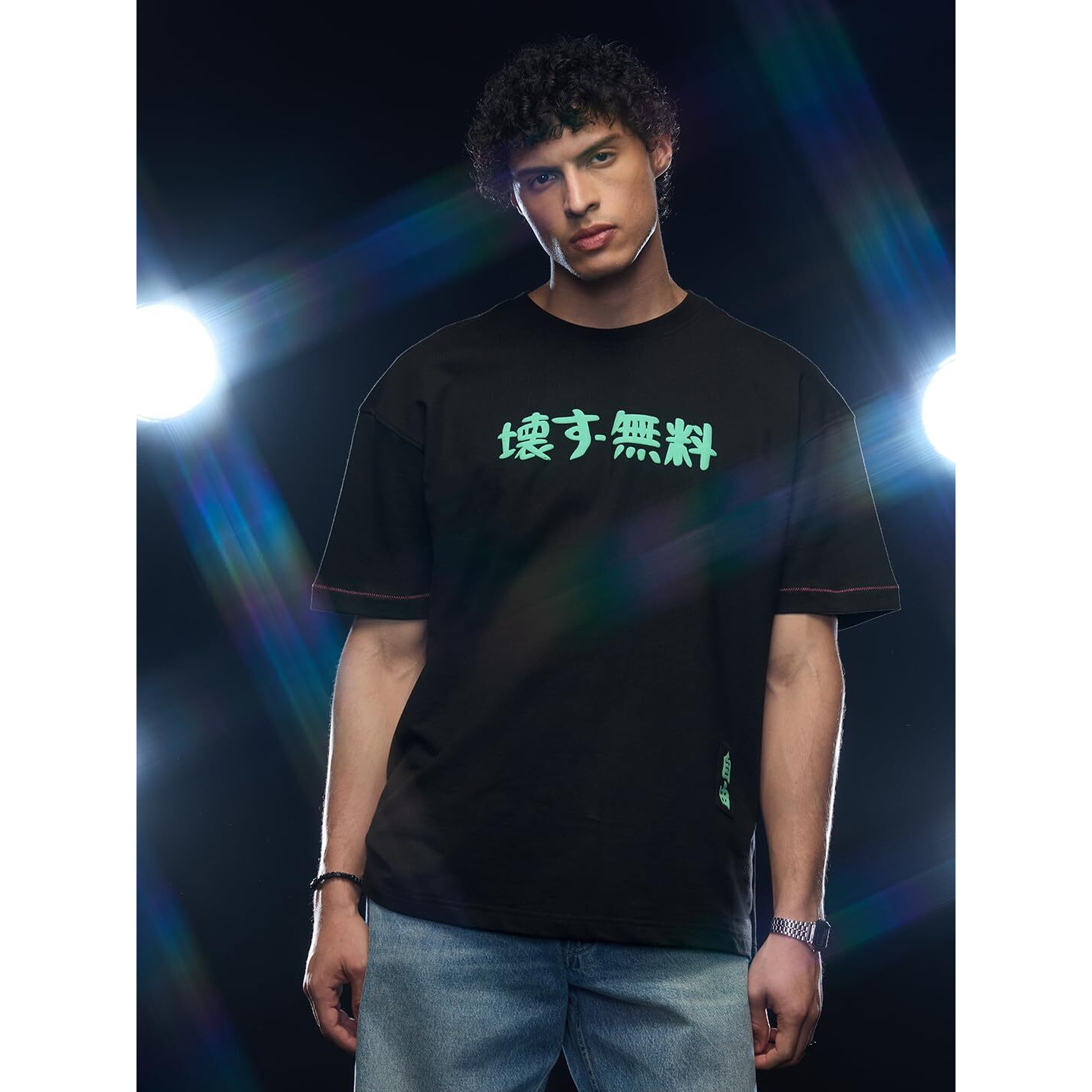 The Souled Store Break Free Turtle Men And Boys Short Sleeves Round Neck Black Puff Printed Cotton Oversized T-Shirts