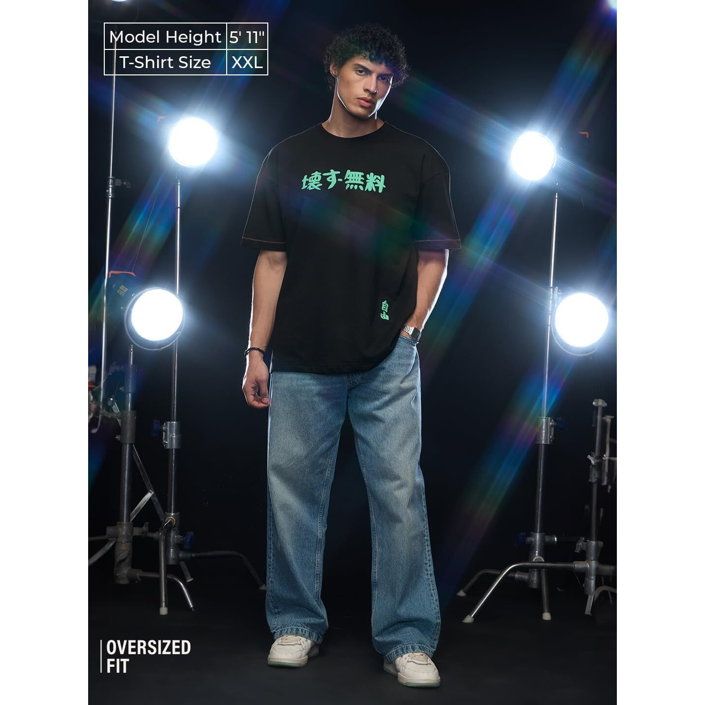 The Souled Store Break Free Turtle Men And Boys Short Sleeves Round Neck Black Puff Printed Cotton Oversized T-Shirts