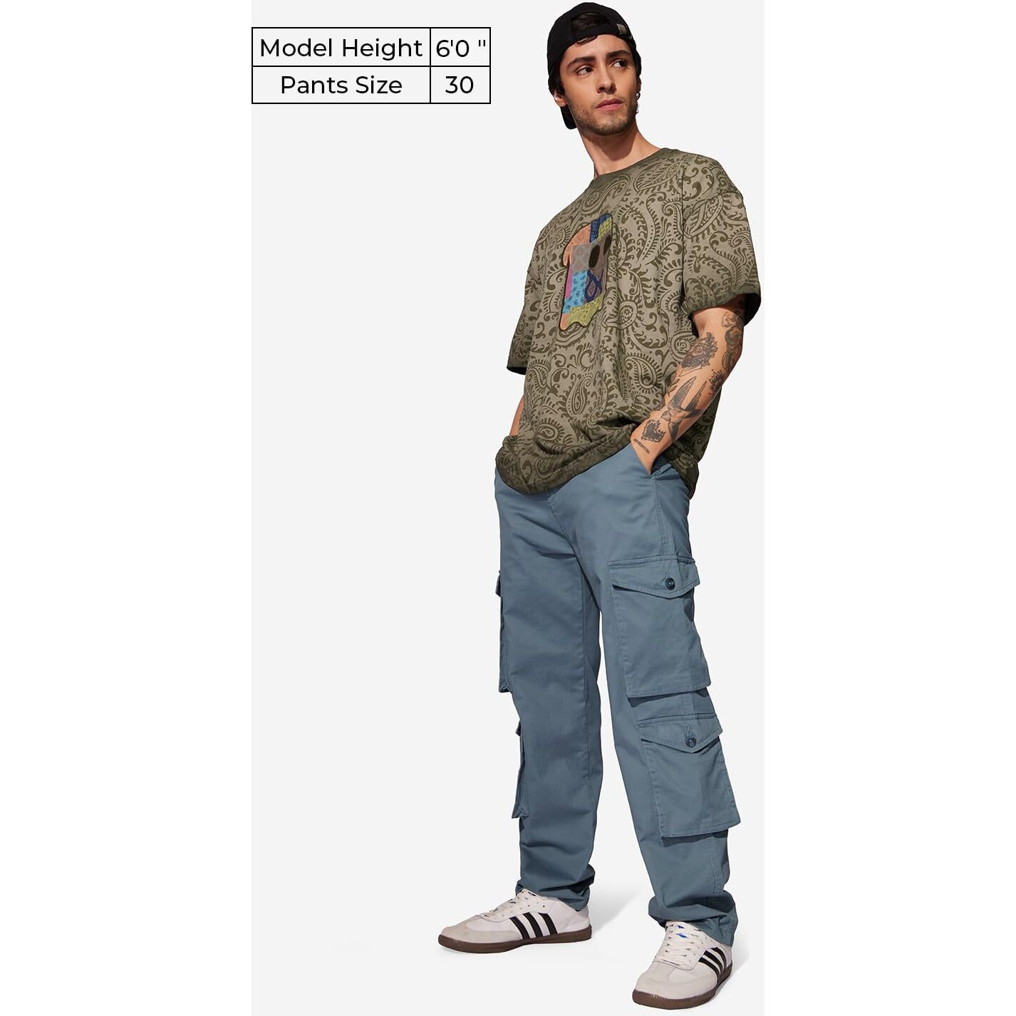 The Souled Store Solids Steel Blue Men And Boys Buttoned Cotton Blend Straight Fit Cargo Pants