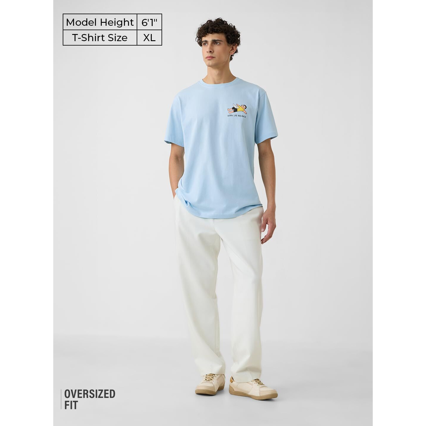 The Souled Store Relaxed T-Shirt Work Life Balance Men And Boys Short Sleeves Round Neck Blue Graphic Printed Regular Fit Cotton T-Shirts