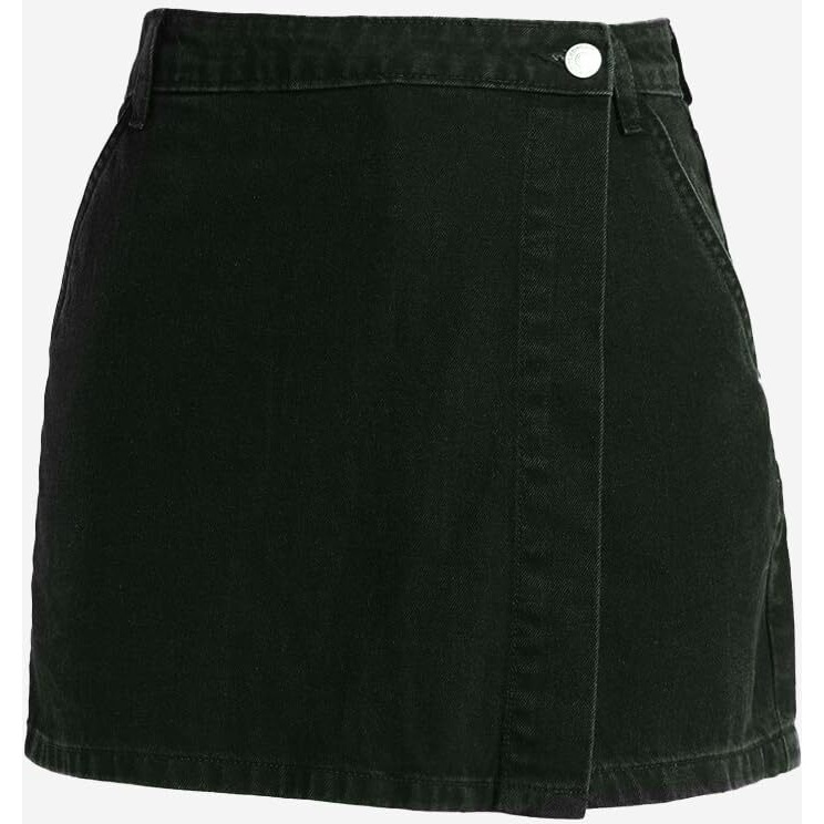 The Souled Store Denim Skorts Carbon Black Women And Girls Button Closure Solid Cotton Mini Denim Skorts