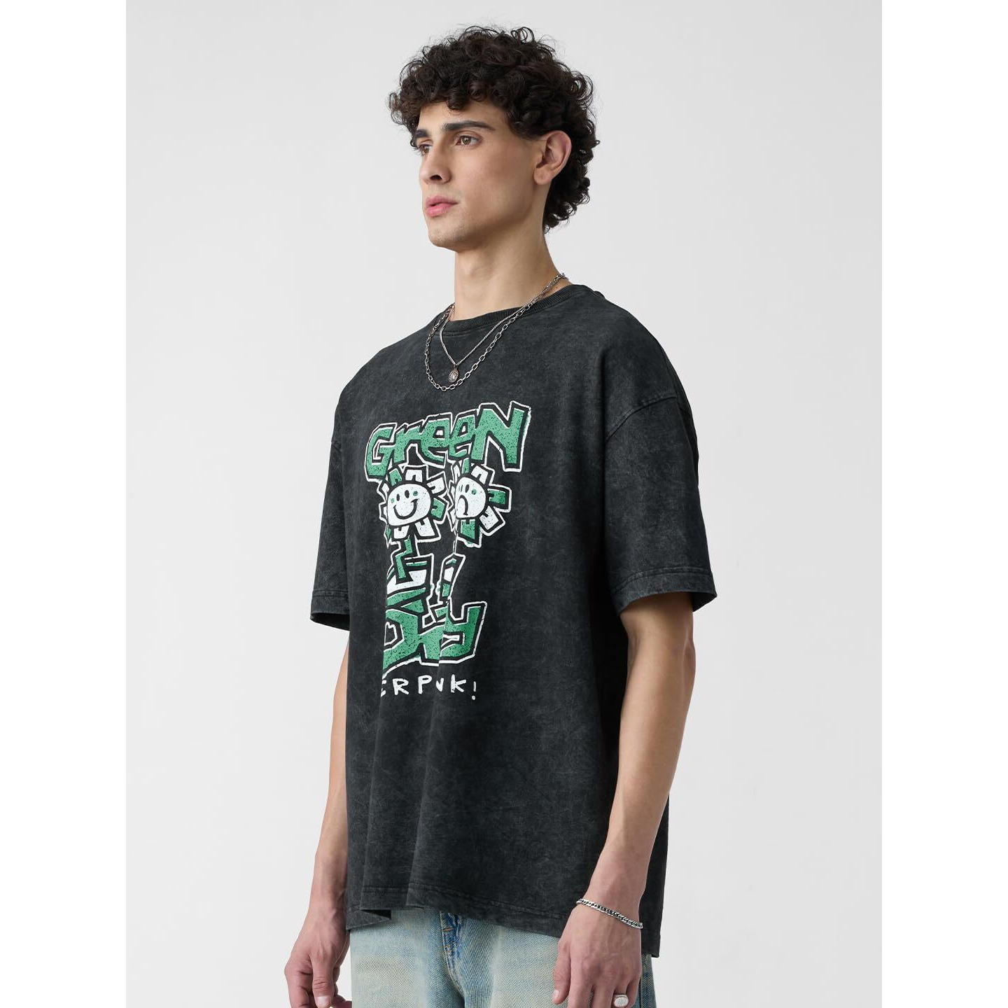 The Souled Store Green Day Kerplunk Men And Boys Short Sleeves Round Neck Black Graphic Printed Cotton Oversized T-Shirts