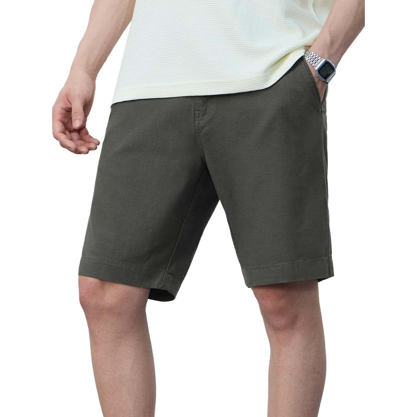 The Souled Store Chino Shorts Slate Green Men And Boys Buttoned Solid Regular Fit Knee Length Cotton Blend Chino Shorts