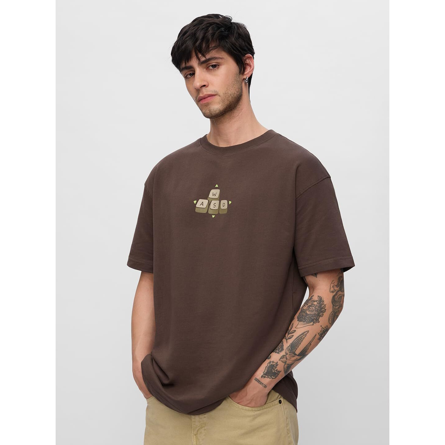 The Souled Store Built To Play Men And Boys Short Sleeves Round Neck Brown Graphic Printed Cotton Oversized T-Shirts