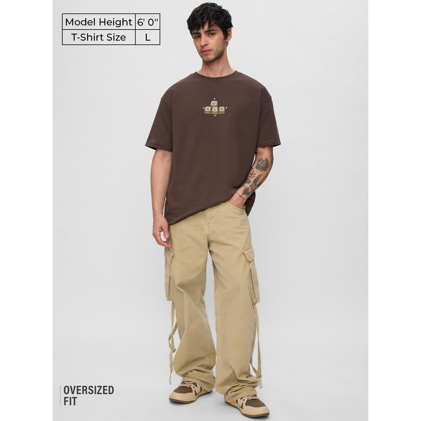 The Souled Store Built To Play Men And Boys Short Sleeves Round Neck Brown Graphic Printed Cotton Oversized T-Shirts