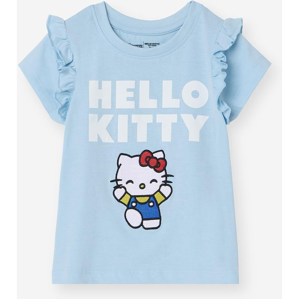 The Souled Store Hello Kitty Kitty Love Girls Short Sleeves Round Neck Blue Graphic Printed Regular Fit Cotton T-Shirts (2-8 Yrs)